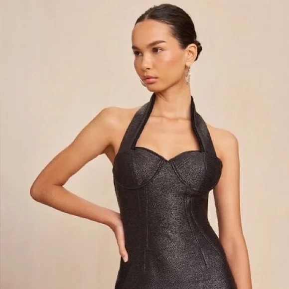 Cult Gaia Winslow Ruffle-Trim Metallic Halter Midi Dress - Picture 2 of 9